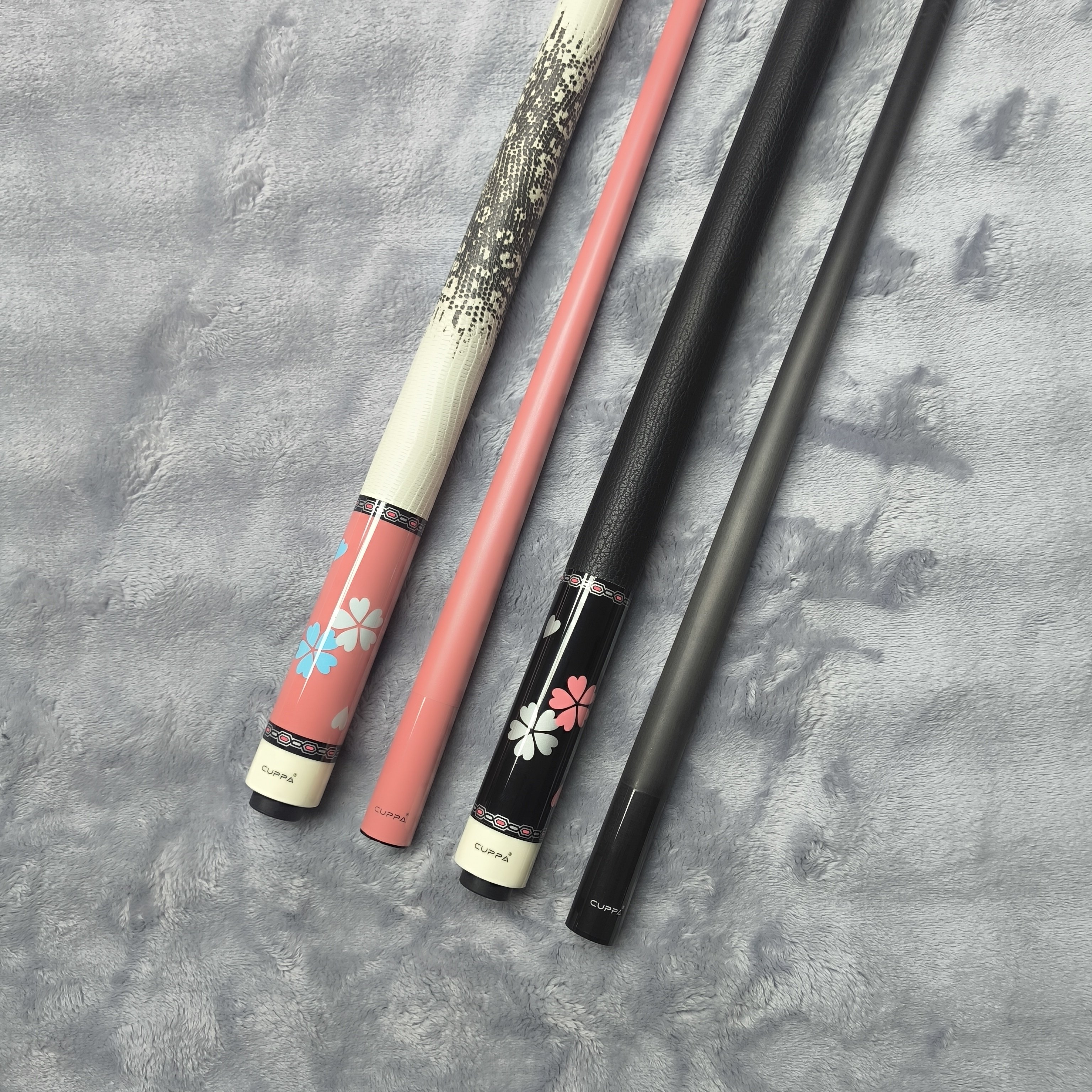 CUPPA Pool Cue Billiard Stick Six/Eight/Nine Ball Leather Grip Radial Pin Joint Pink Carbon Fiber Shaft Tip Size 11.5/12.5mm