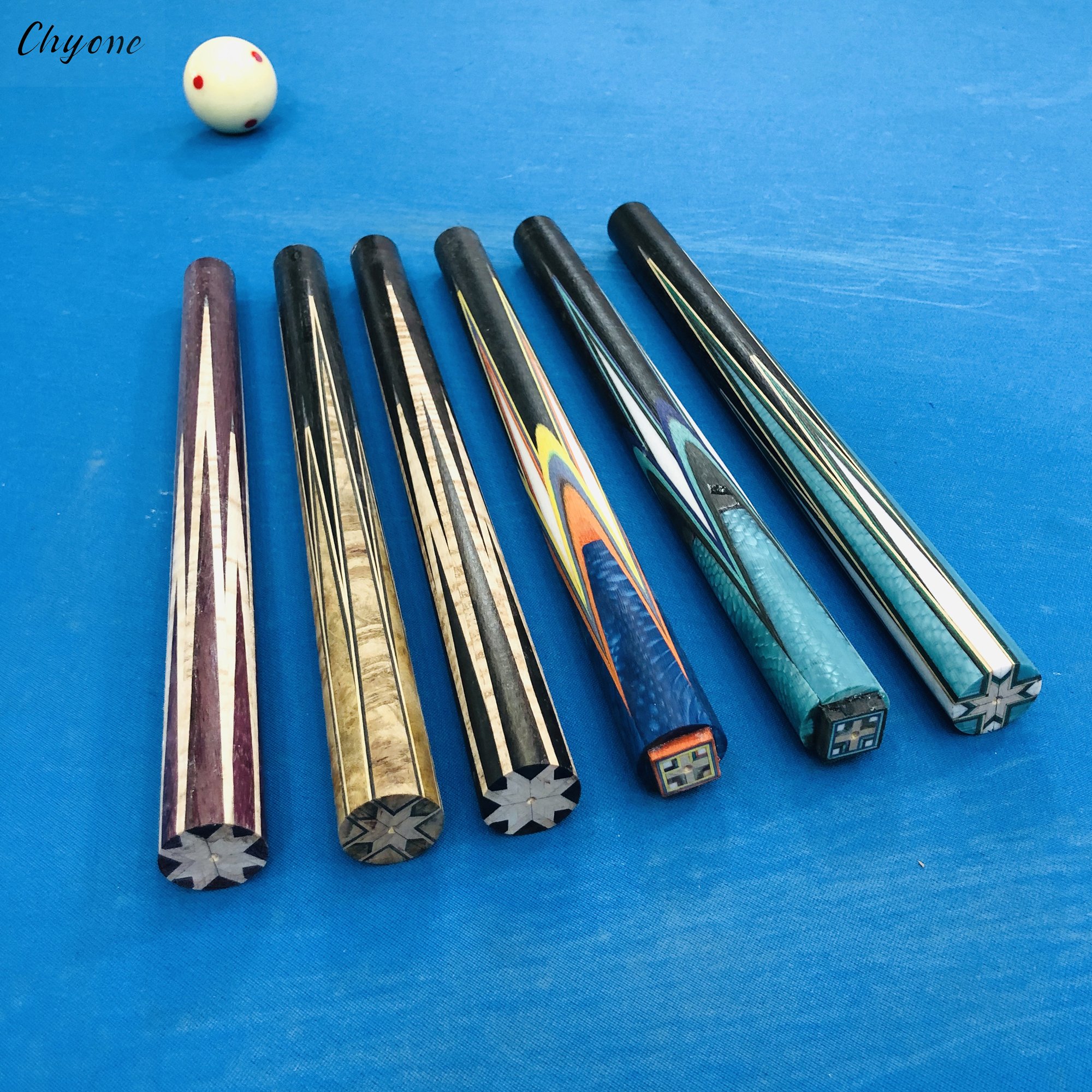 Korea Carom Cue Chyone Dragon Slab Inlay rainbow Design 1/2 Radial Joint Low Deflection Billiard Cue Spliced Pool Cues