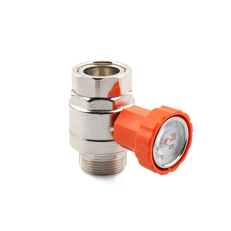Nickel-plated Brass DN25 Quick Insert Thermometer Ball Valve for HVAC Floor Heating Manifold Interface