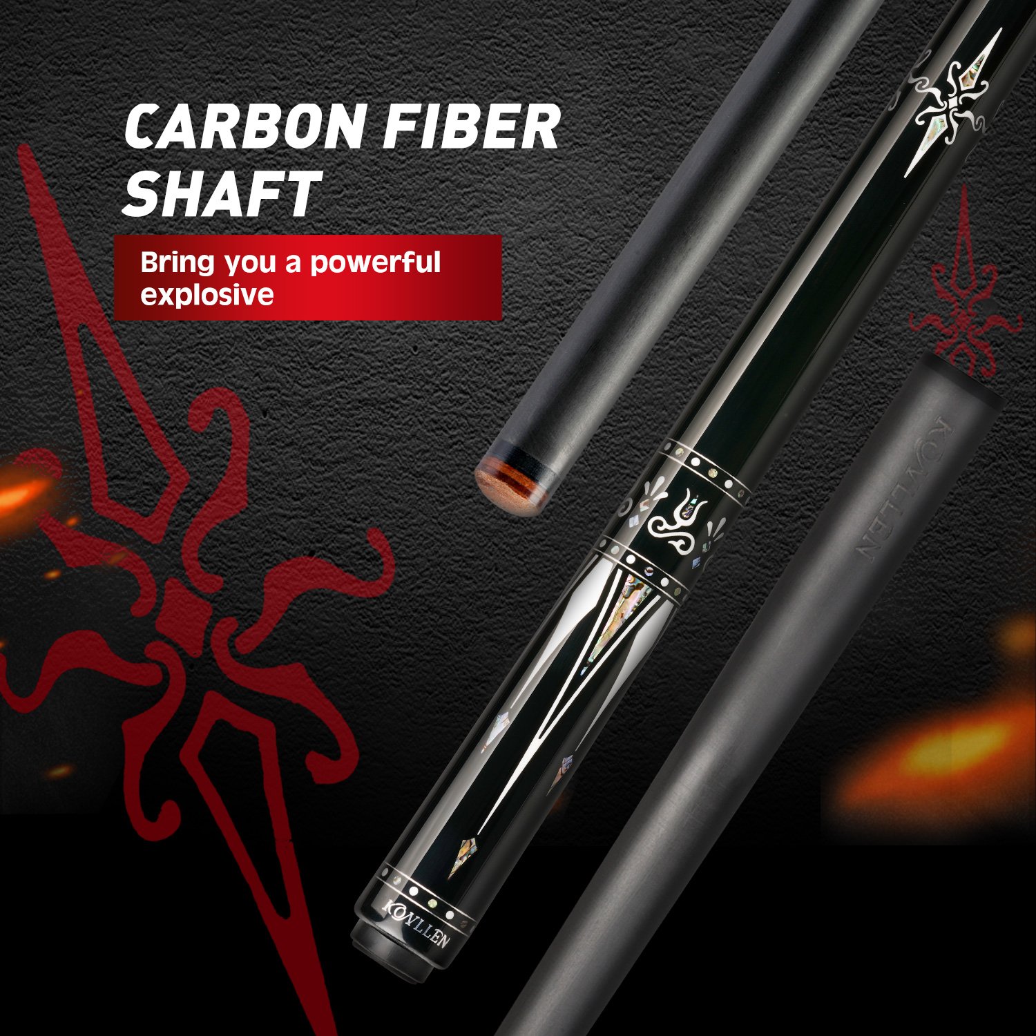 KONLLEN KL-01F Billiards Carbon Fiber Pool Stick Carbon Energy Shaft 3/8*8 Radial Pin Joint Pool Cue