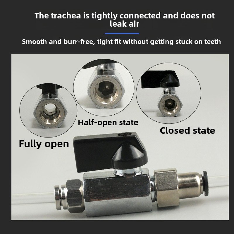 Small Micro Pneumatic Ball Valve with Black Handle 1-4 Minute Settings Internal & External Thread for Gas Media Trachea Joint
