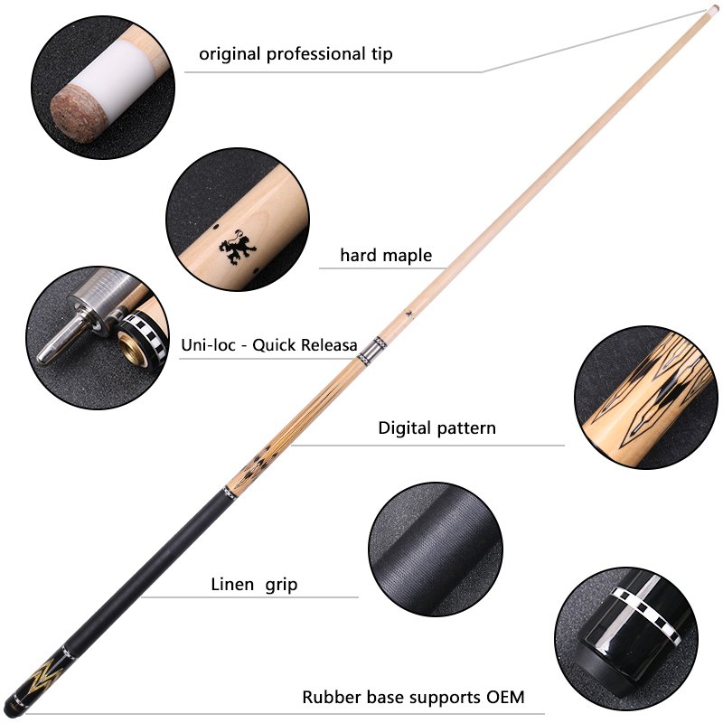 CUPPA Billiard Cue Pool Cues Stick Eight/Nine Ball Arm Uni-loc - Quick Releasa Joint Linen Grip Maple Shaft Tip Size 12.5mm