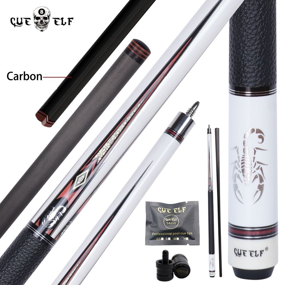 CUEELF Attach Cue Extention Real Leather Warp Billiard Pool Cue Carbon Fiber Shaft 12.5mm Tip Size