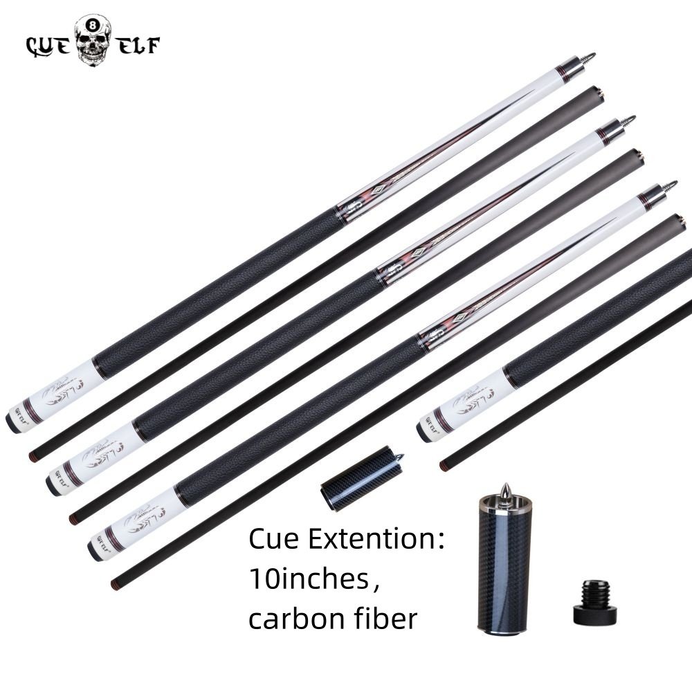 CUEELF Attach Cue Extention Real Leather Warp Billiard Pool Cue Carbon Fiber Shaft 12.5mm Tip Size