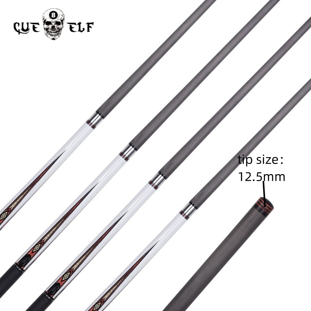 CUEELF Attach Cue Extention Real Leather Warp Billiard Pool Cue Carbon Fiber Shaft 12.5mm Tip Size