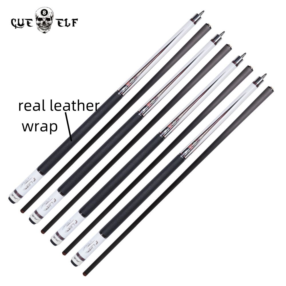 CUEELF Attach Cue Extention Real Leather Warp Billiard Pool Cue Carbon Fiber Shaft 12.5mm Tip Size