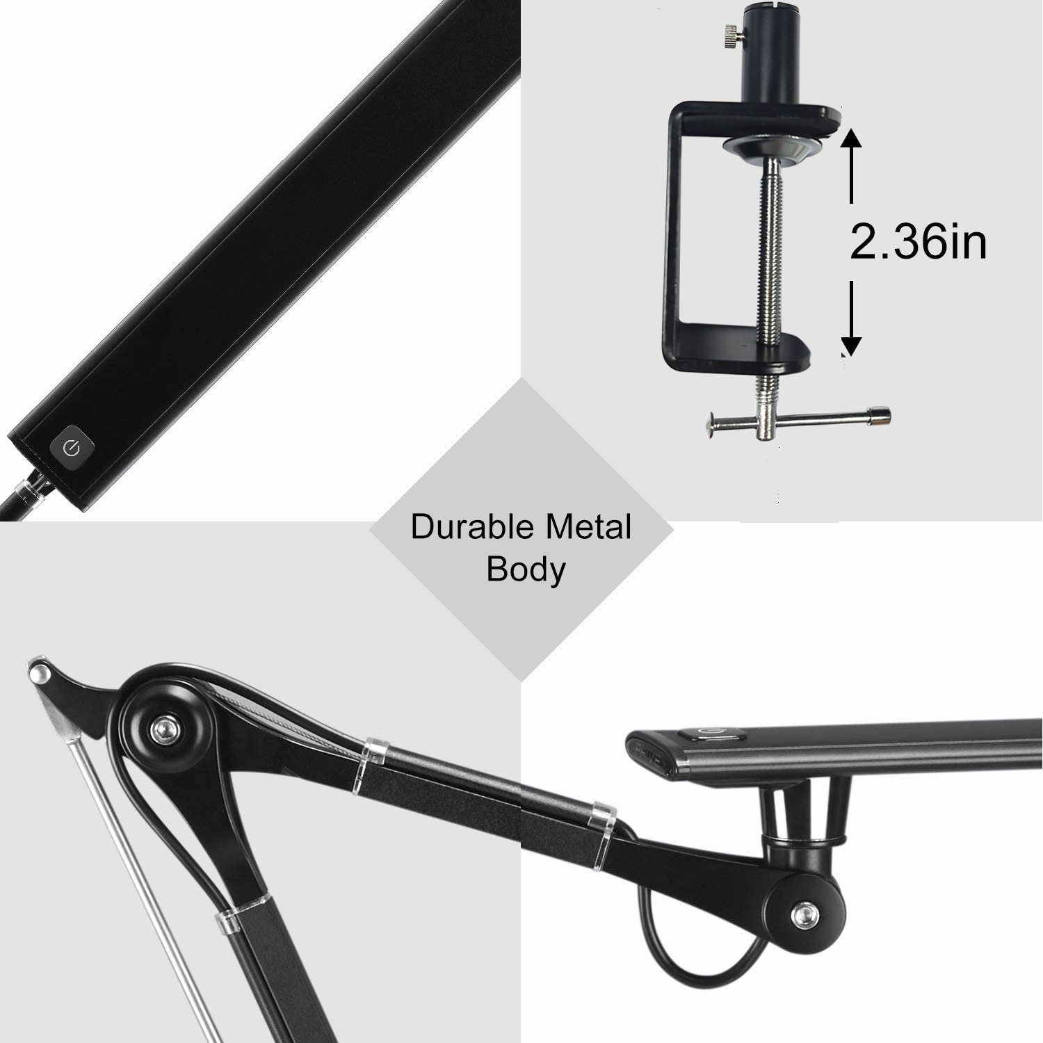 RBTGD Foldable Dimmable Eye-caring Flexible Arm Adjustable LED Desk Lamp Light Clip Lamp Desk for Drafting Work Office Reading