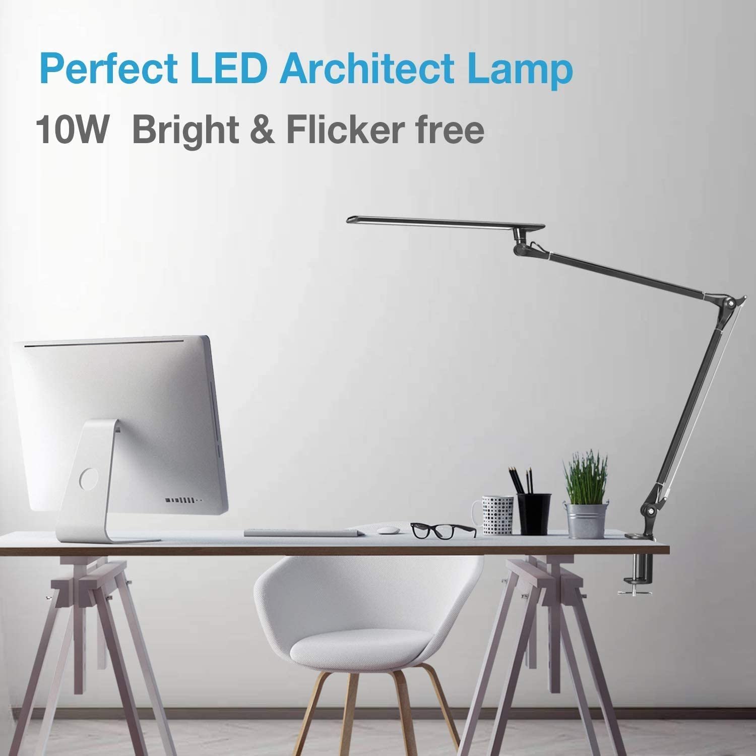 RBTGD Foldable Dimmable Eye-caring Flexible Arm Adjustable LED Desk Lamp Light Clip Lamp Desk for Drafting Work Office Reading