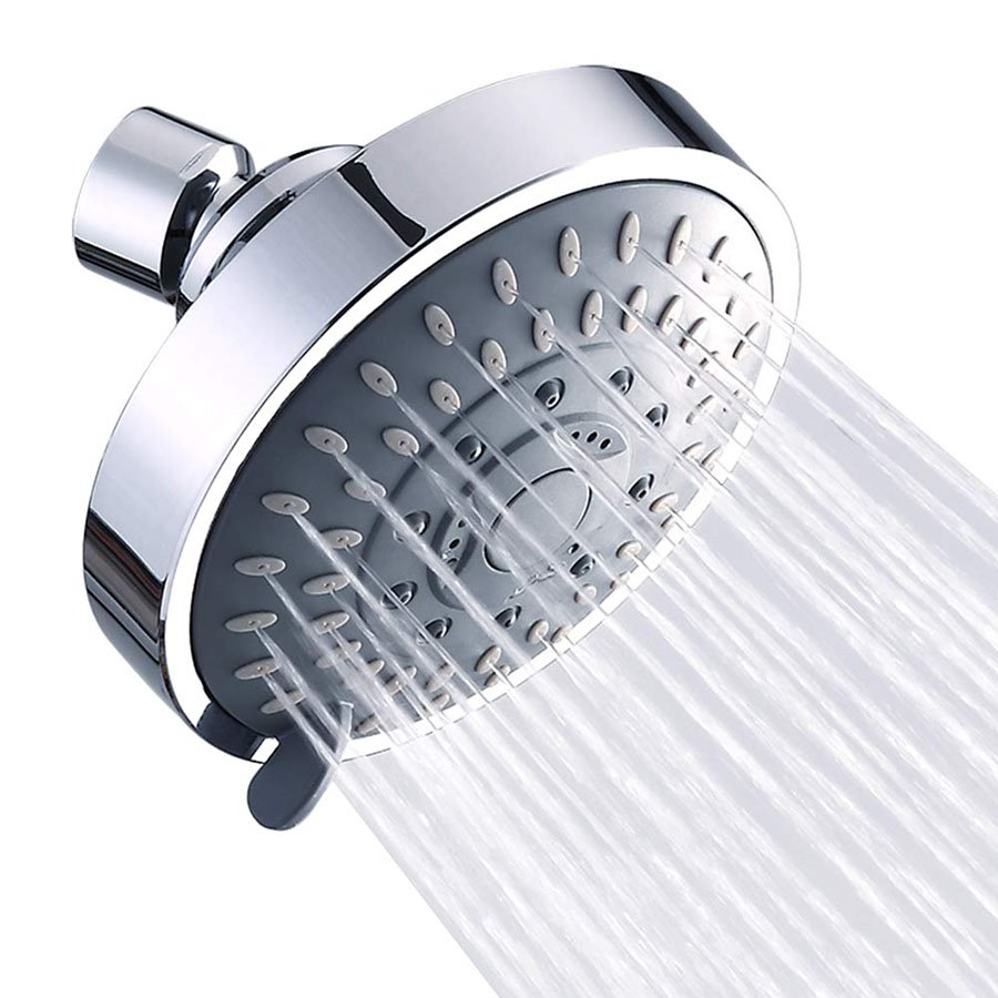 4.1 Inch High Flow Rain Fall Shower Head with 5 Settings Adjustable Brass Ball Joint