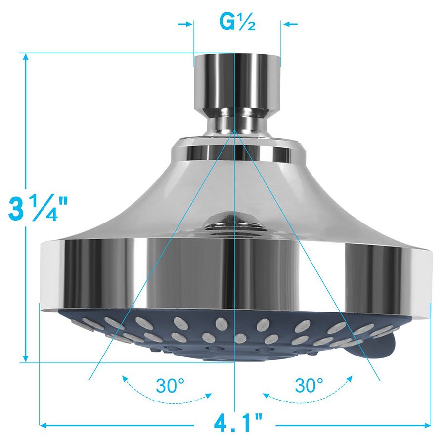 4.1 Inch High Flow Rain Fall Shower Head with 5 Settings Adjustable Brass Ball Joint