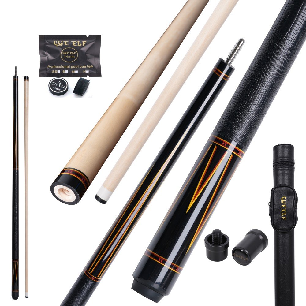 CUEELF 2025 New Design Straight Inlay Pool Cue Stick Luxury Solid Wood With Lizard Leather Wrap 58" 12.5-12.75mm