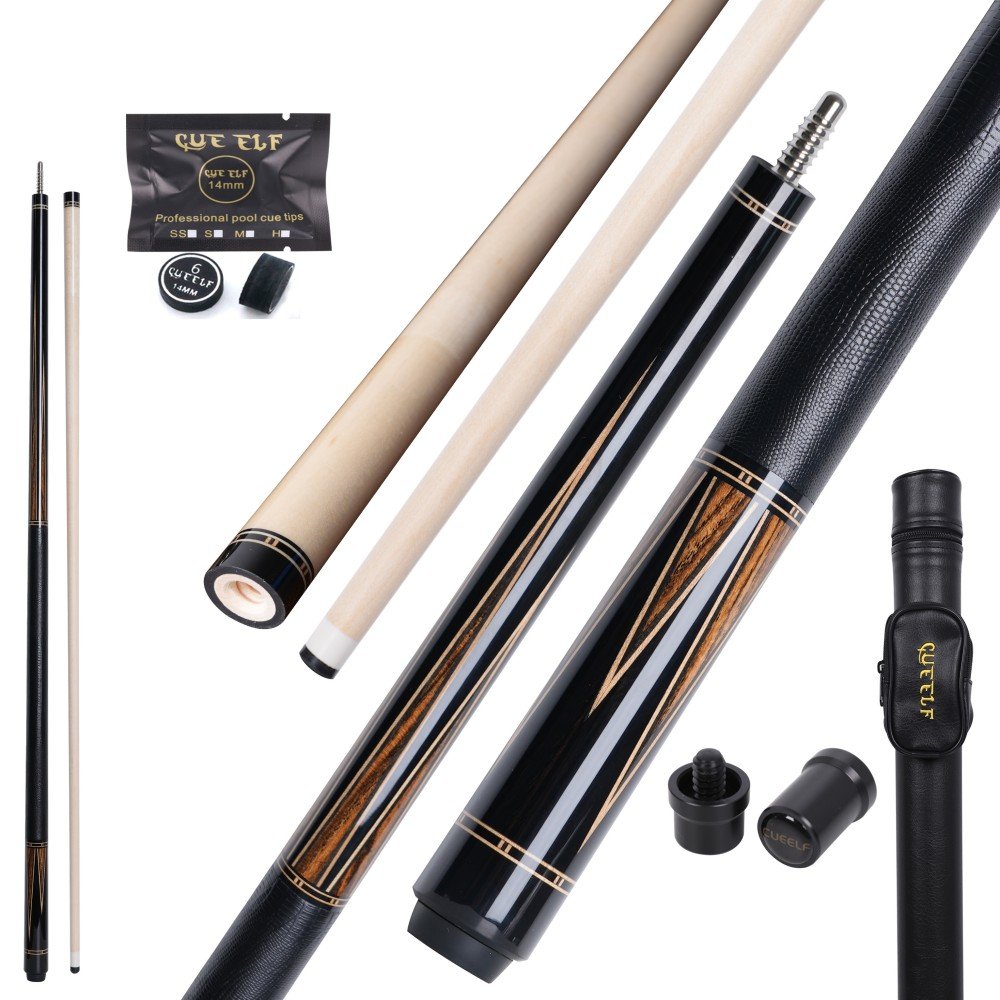 CUEELF 2025 New Design Straight Inlay Pool Cue Stick Luxury Solid Wood With Lizard Leather Wrap 58" 12.5-12.75mm