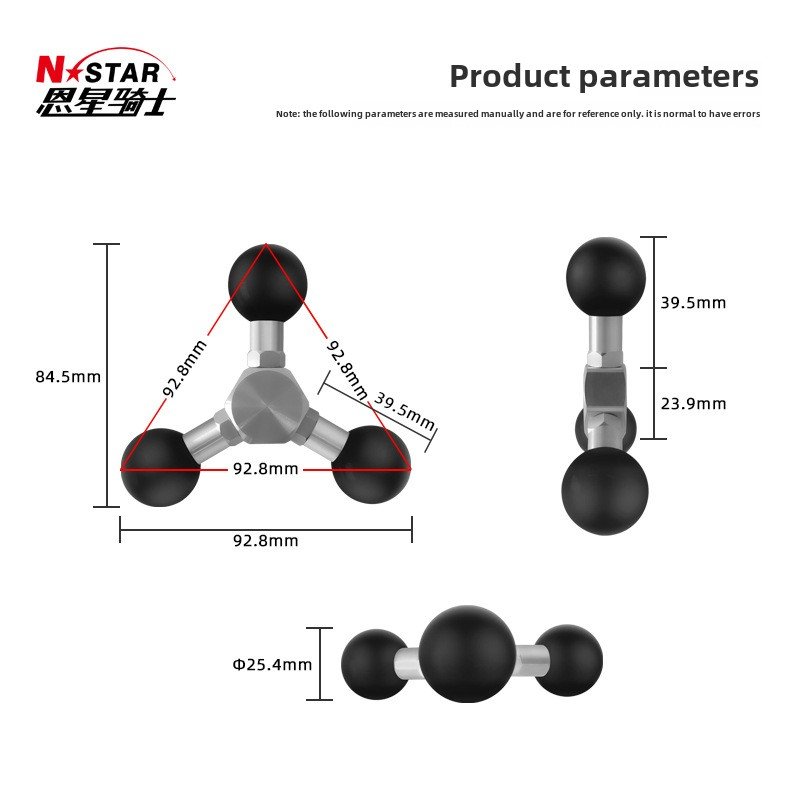 N-STAR 1-inch Universal Ball Head Expansion Multi-function Instrument Panel Stand Base Accessory Y-shaped Three-ball Head
