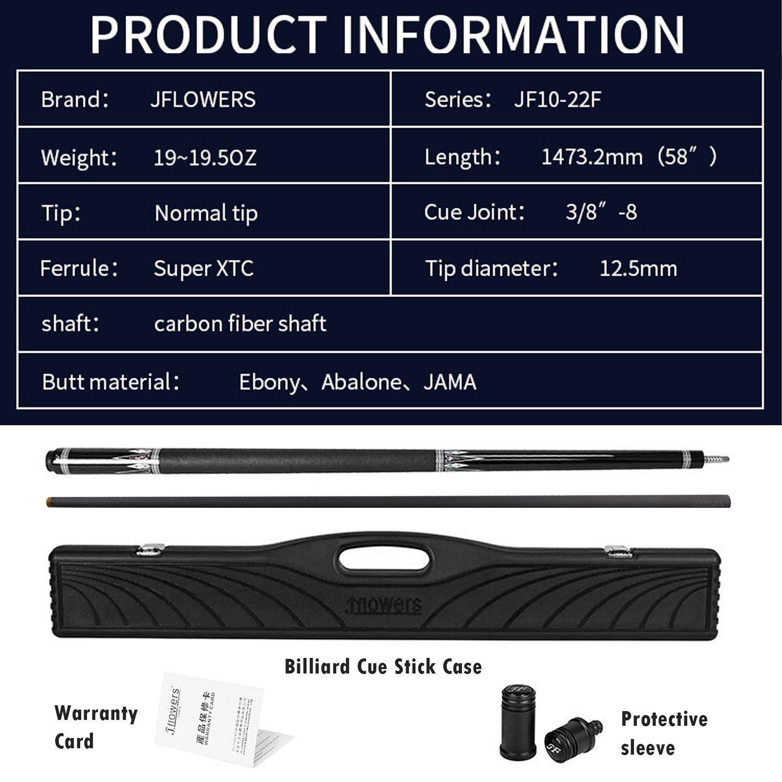 JFLOWERS Billiard JF10-22 Professional Tiger Tooth Pool Cue Crazy Billiard Cue Carbon Fiber Shaft Tecnologia Cue Stick