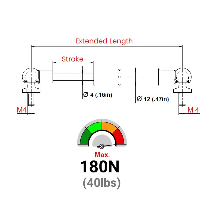 Turkish ISO Certified 485mm 900N Gas Piston Ball Joint Nylon End Fittings Black Steel Tailgate Aftermarket for Vehicles