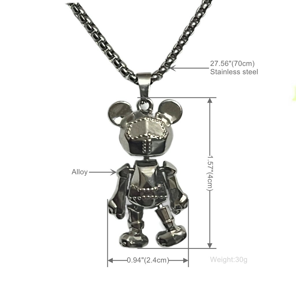 Custom Logo Silver Unisex Necklace Ugly Bear Ball-Jointed Pendant Stainless Steel Chain Trendy Alloy Party Casual Gift