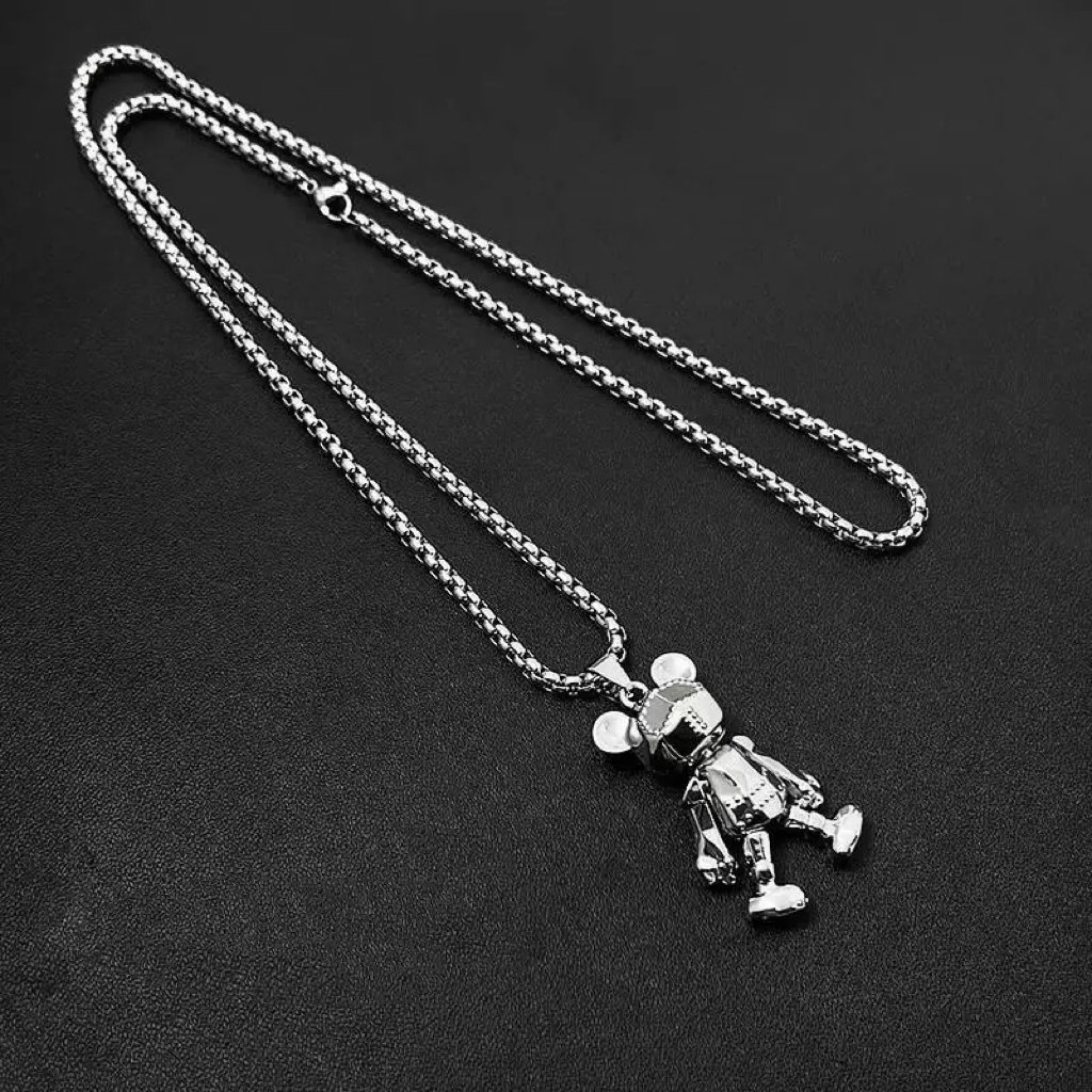 Custom Logo Silver Unisex Necklace Ugly Bear Ball-Jointed Pendant Stainless Steel Chain Trendy Alloy Party Casual Gift