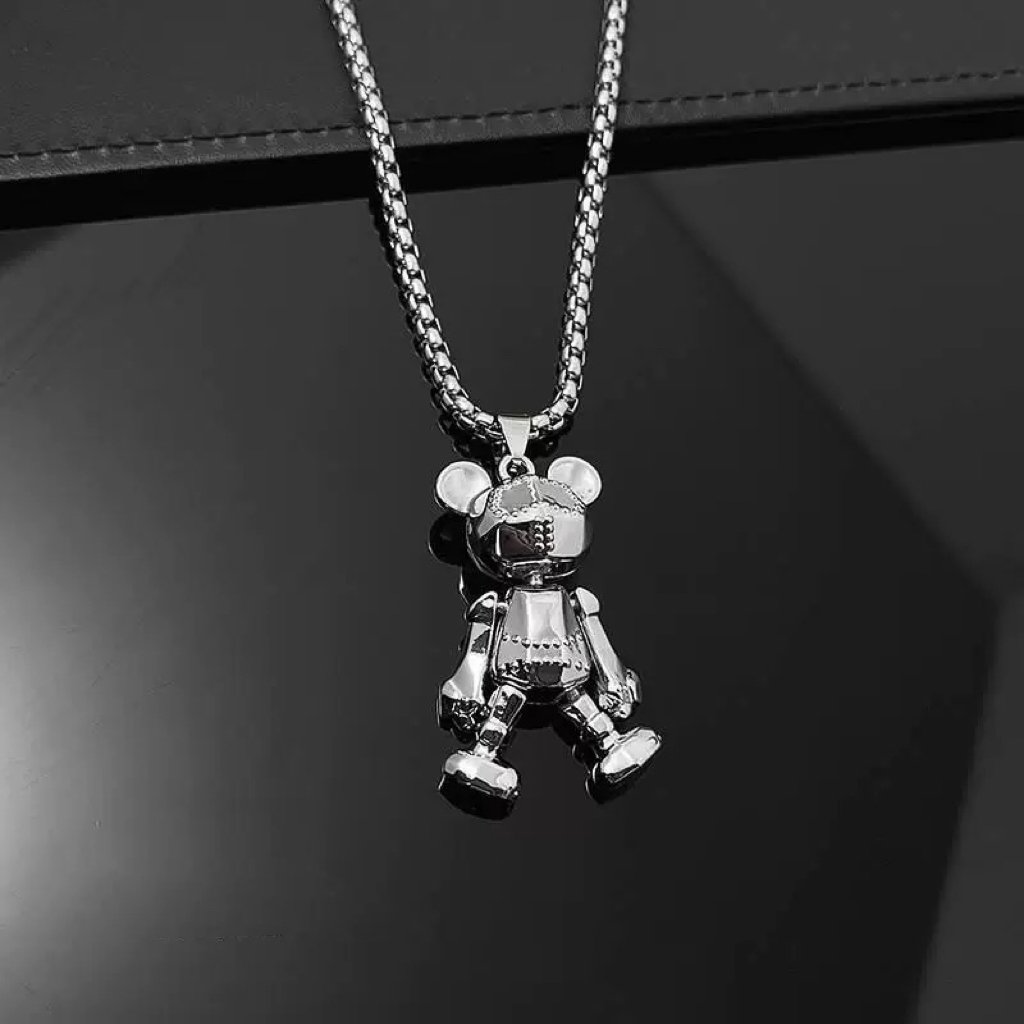 Custom Logo Silver Unisex Necklace Ugly Bear Ball-Jointed Pendant Stainless Steel Chain Trendy Alloy Party Casual Gift