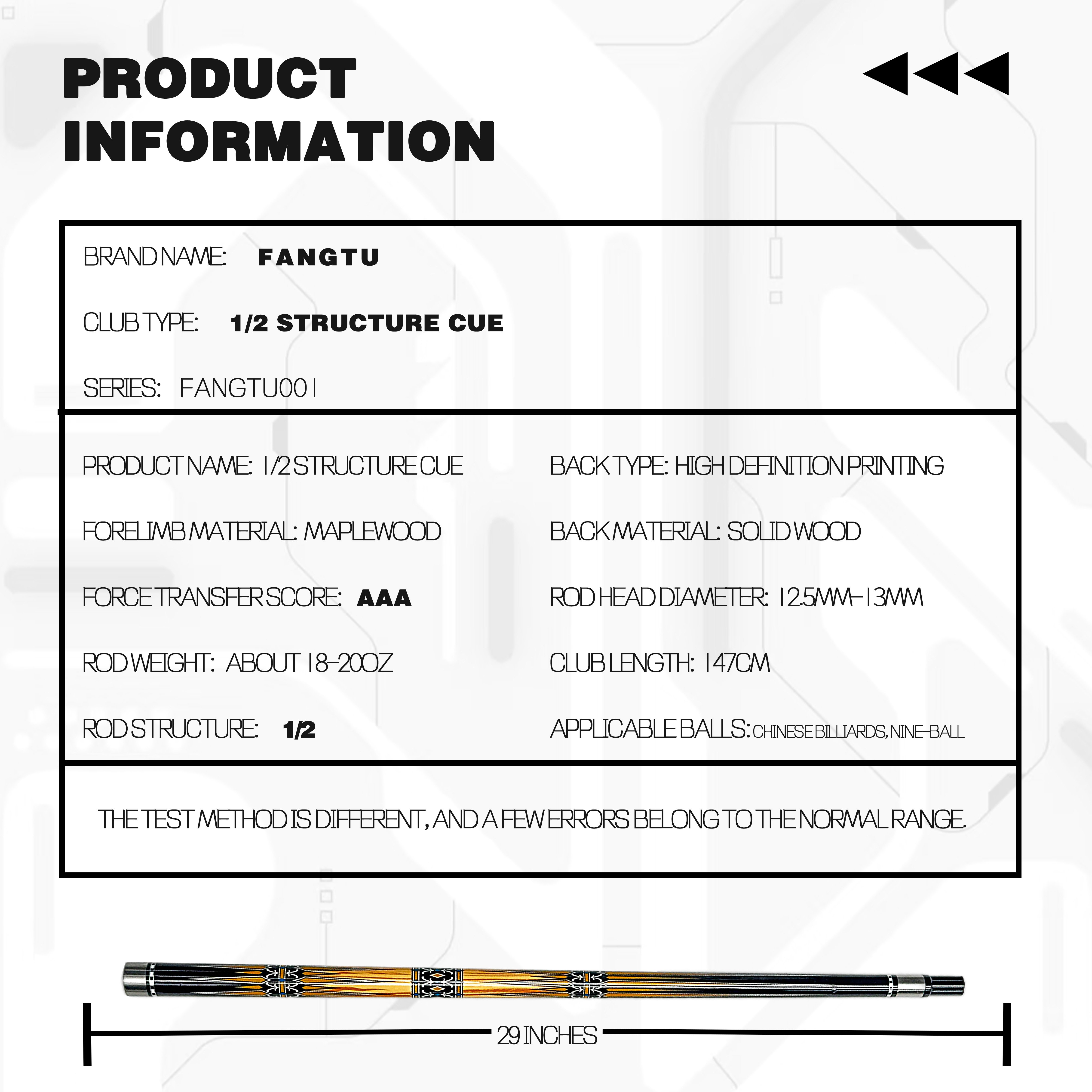 Wholesale 12.5mm Standard Pool Cue 1/2 Nine Ball 147cm Maple with Ebony Butt Sleeve and Stainless Steel Joint