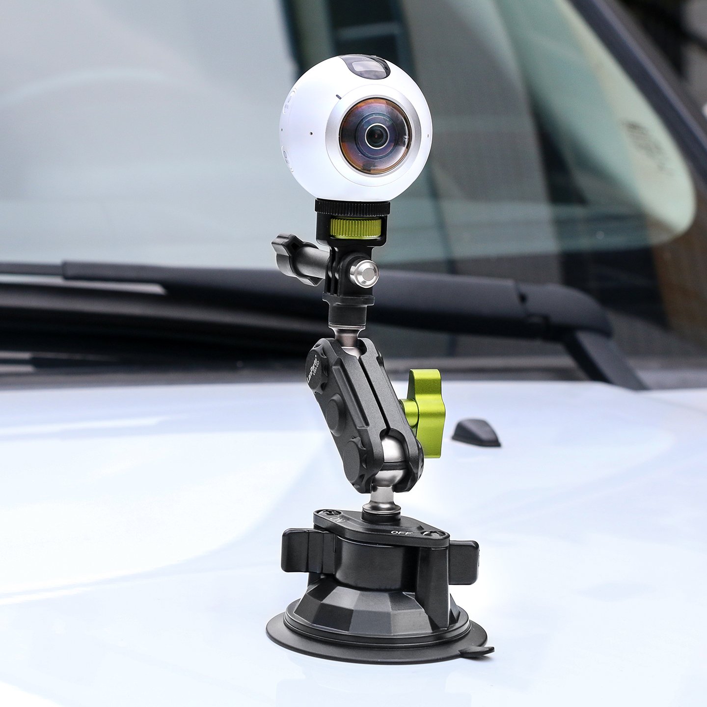 Aluminum Alloy Double Socket Arm with Ball Head Joint Suction Cup 1/4" Screw Adapter Car Mount for GoPro for DJI Action Cameras
