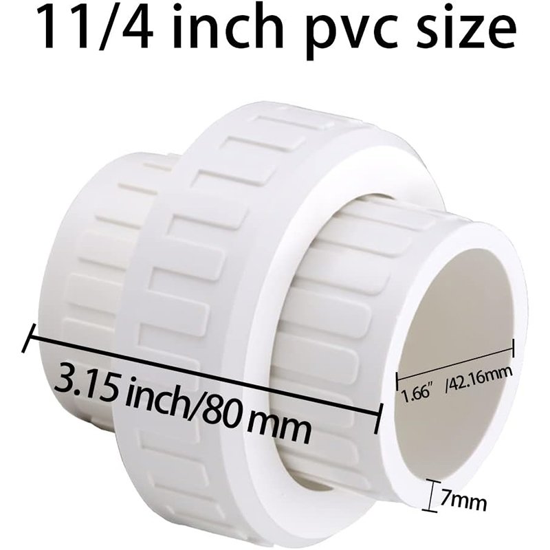 1-1/4" PVC Union Coupling Pipe Fitting 1.25 Inch PVC Adapter Schedule 40 EPDM O-Ring White Dismantling Joint