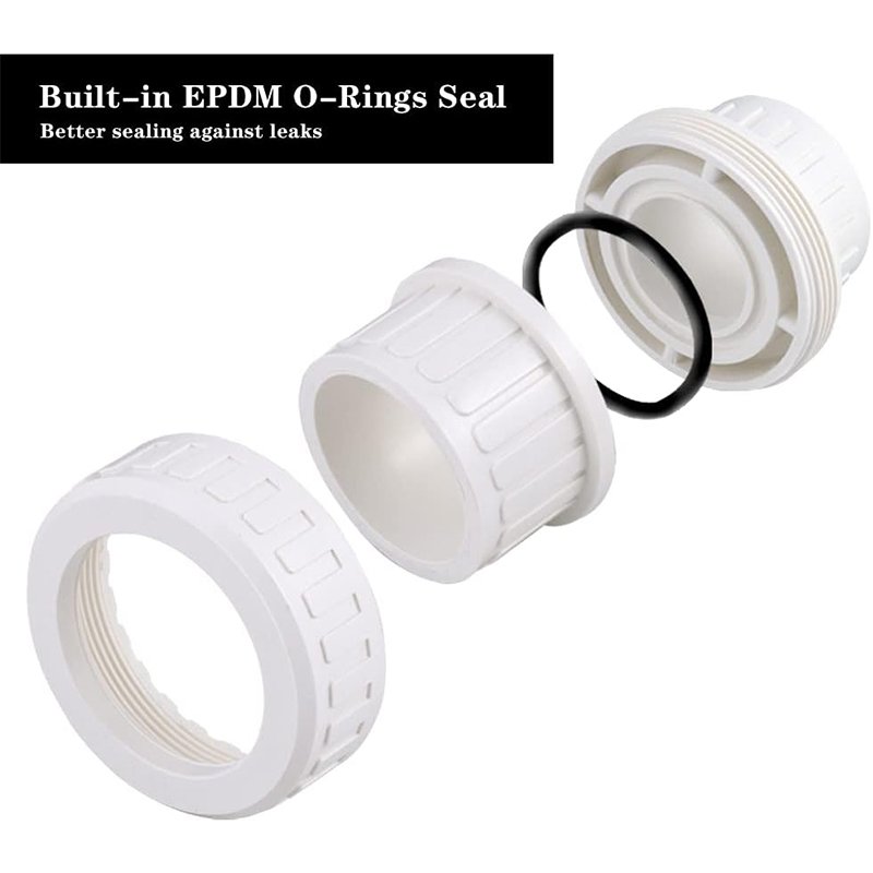 1-1/4" PVC Union Coupling Pipe Fitting 1.25 Inch PVC Adapter Schedule 40 EPDM O-Ring White Dismantling Joint