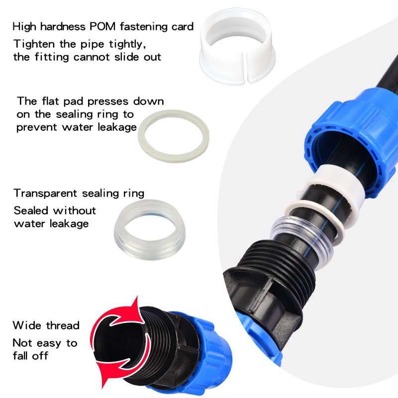 High Quality 50mm LDPE Polyethylene Compression Fitting Connectors Threaded Hexagon Customizable OEM ODM Irrigation Joint