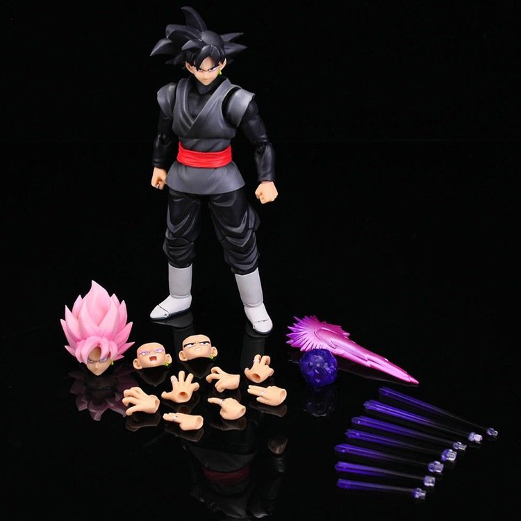 QH Cross-border Hot Selling Dragon-Balls SHF Black Goku Saiyan Zamas Pink Joint Hands-on Doll Model Ornament
