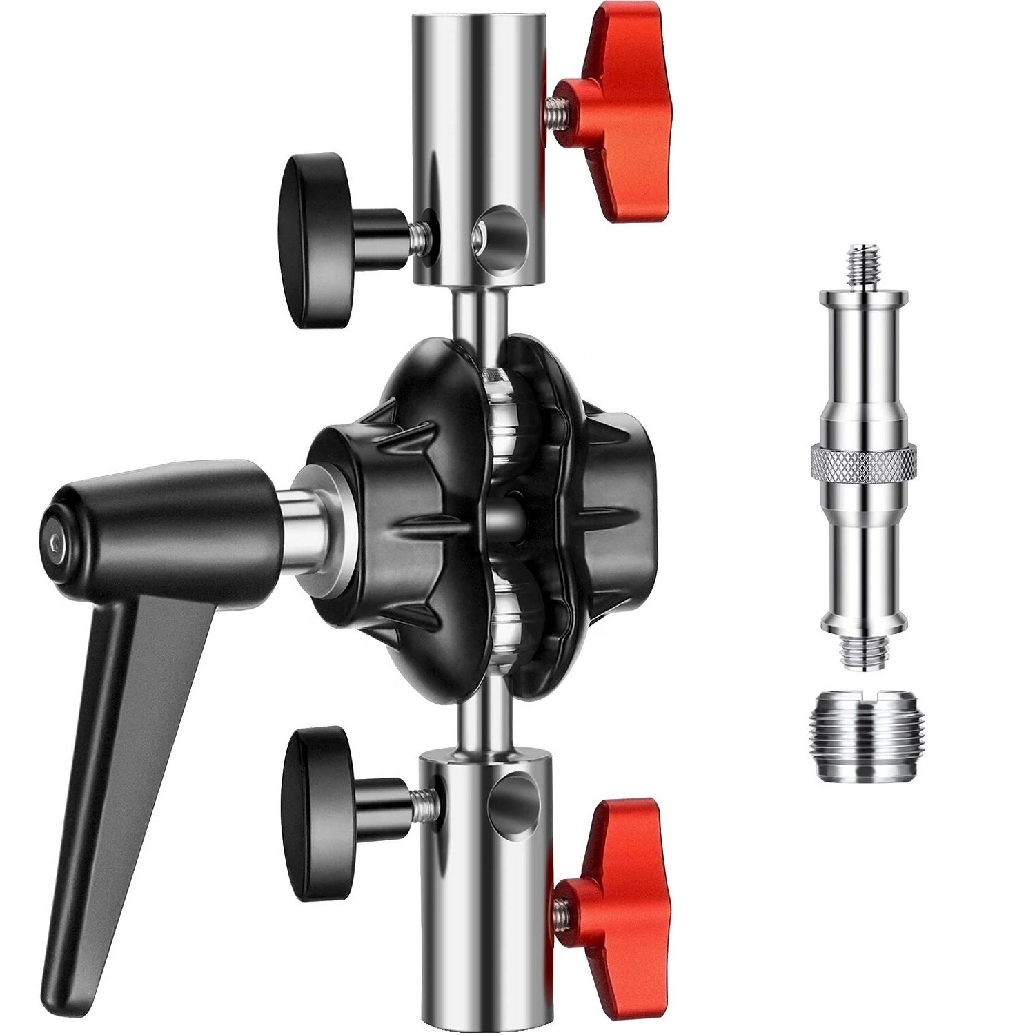 Focus Heavy Duty Light Stand Head Adapter Double Ball Joint Adapter C With Dual 5/8in (16mm) Receiver Tilting Bracket