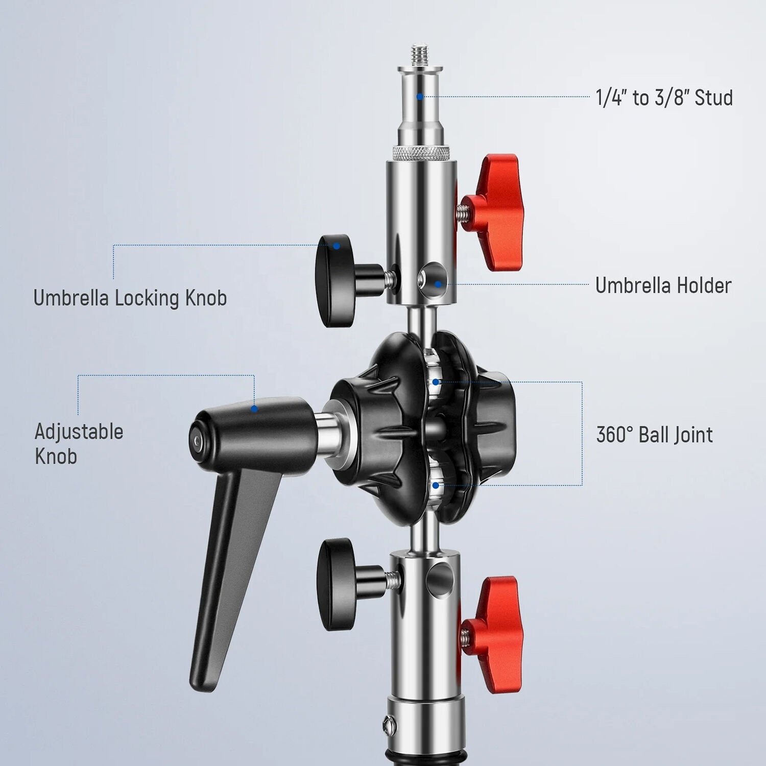 Focus Heavy Duty Light Stand Head Adapter Double Ball Joint Adapter C With Dual 5/8in (16mm) Receiver Tilting Bracket