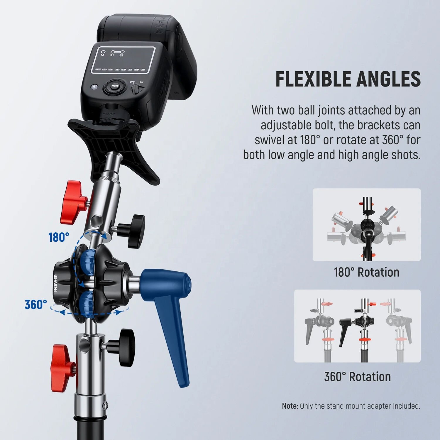 Focus Heavy Duty Light Stand Head Adapter Double Ball Joint Adapter C With Dual 5/8in (16mm) Receiver Tilting Bracket