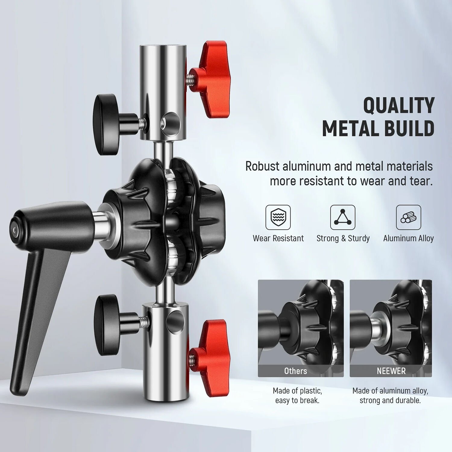 Focus Heavy Duty Light Stand Head Adapter Double Ball Joint Adapter C With Dual 5/8in (16mm) Receiver Tilting Bracket