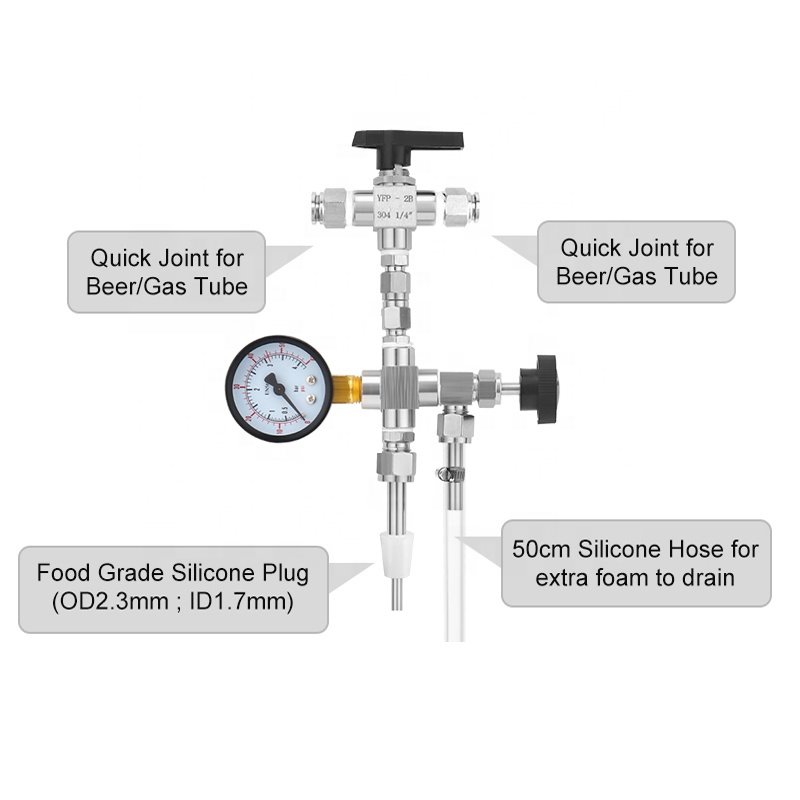 Counter Pressure Bottle Filler with Quick Joint Connector, Beer Bottling & Transfer Avoid Air Connect & Pressure Gauge (0-60psi)