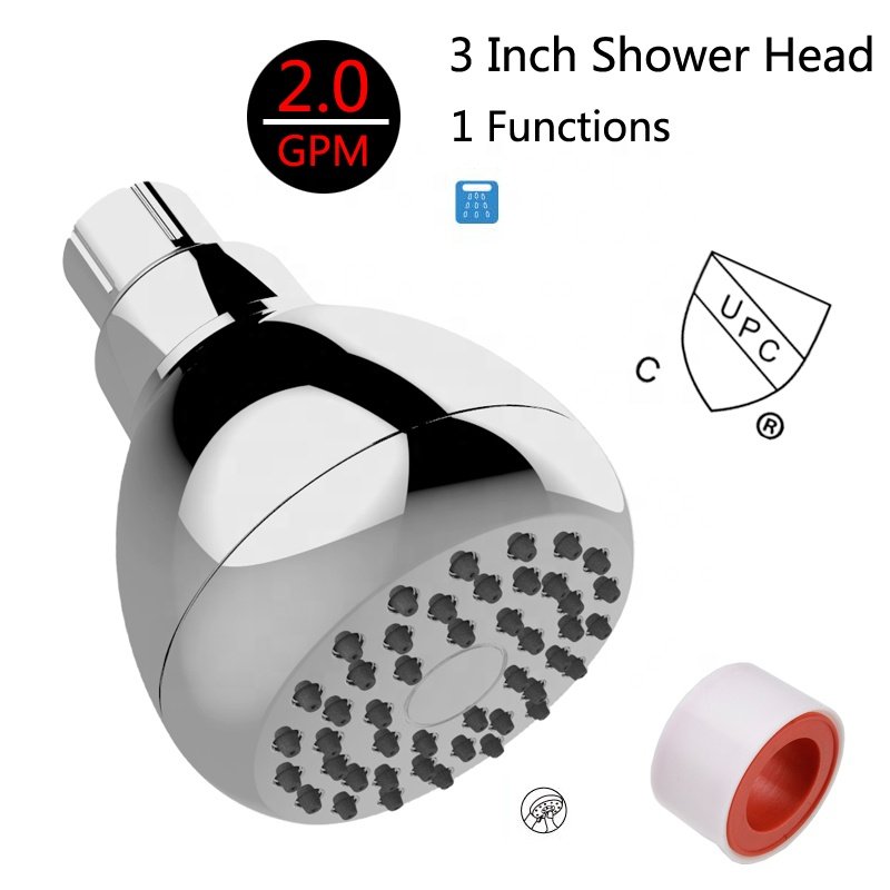 High Pressure Shower Head - 3 Inch Anti-clog Anti-leak Fixed Chrome Showerhead - Adjustable Metal Swivel Ball Joint with Filter