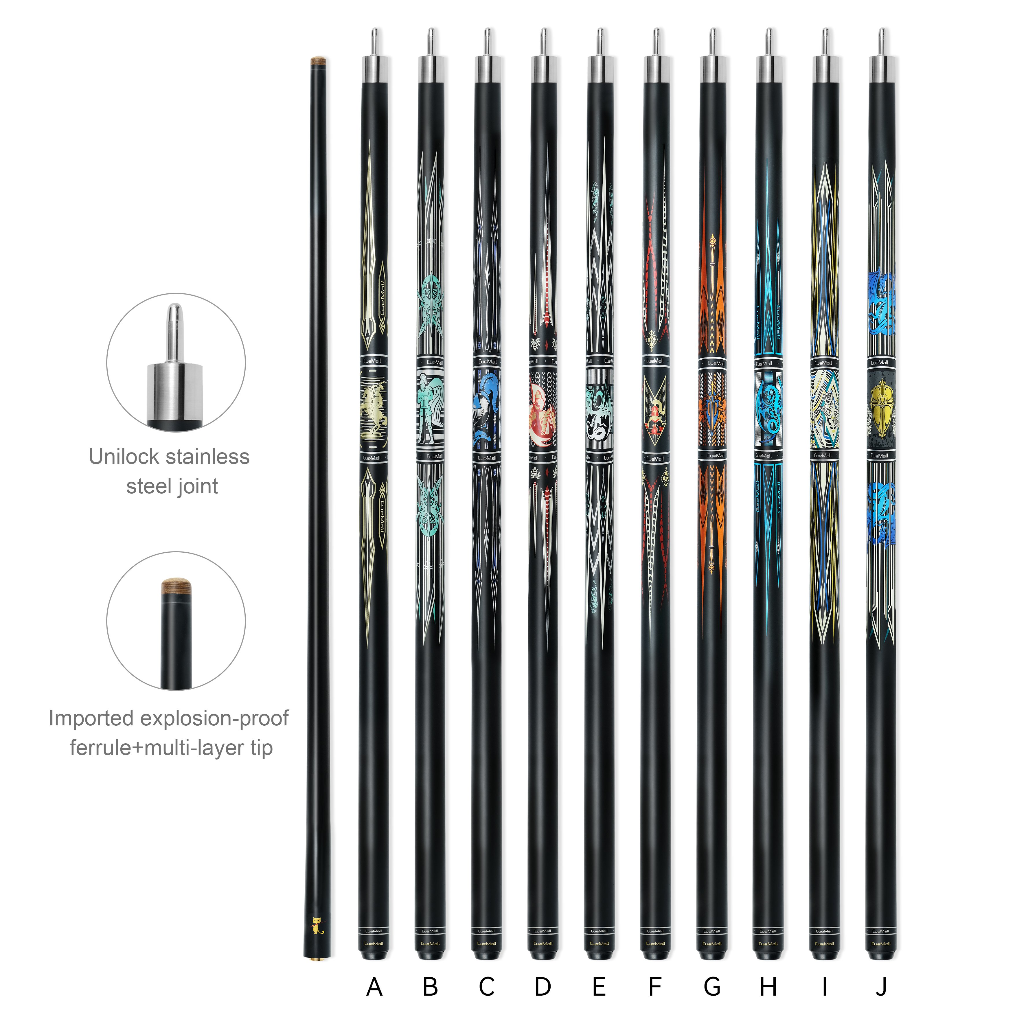 Hot Sell Premium 57 " Stainless Steel Joint Carbon Fiber 13mm 1/2 Billiard Pool Cue Stick