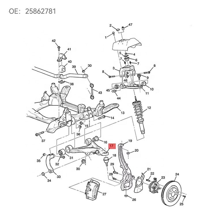 2004-2009 Srx Cts 25862781 25862782 Auto Parts Suspension Front Lower Control Arm Kit with Ball Joint Driver Side for cadillac