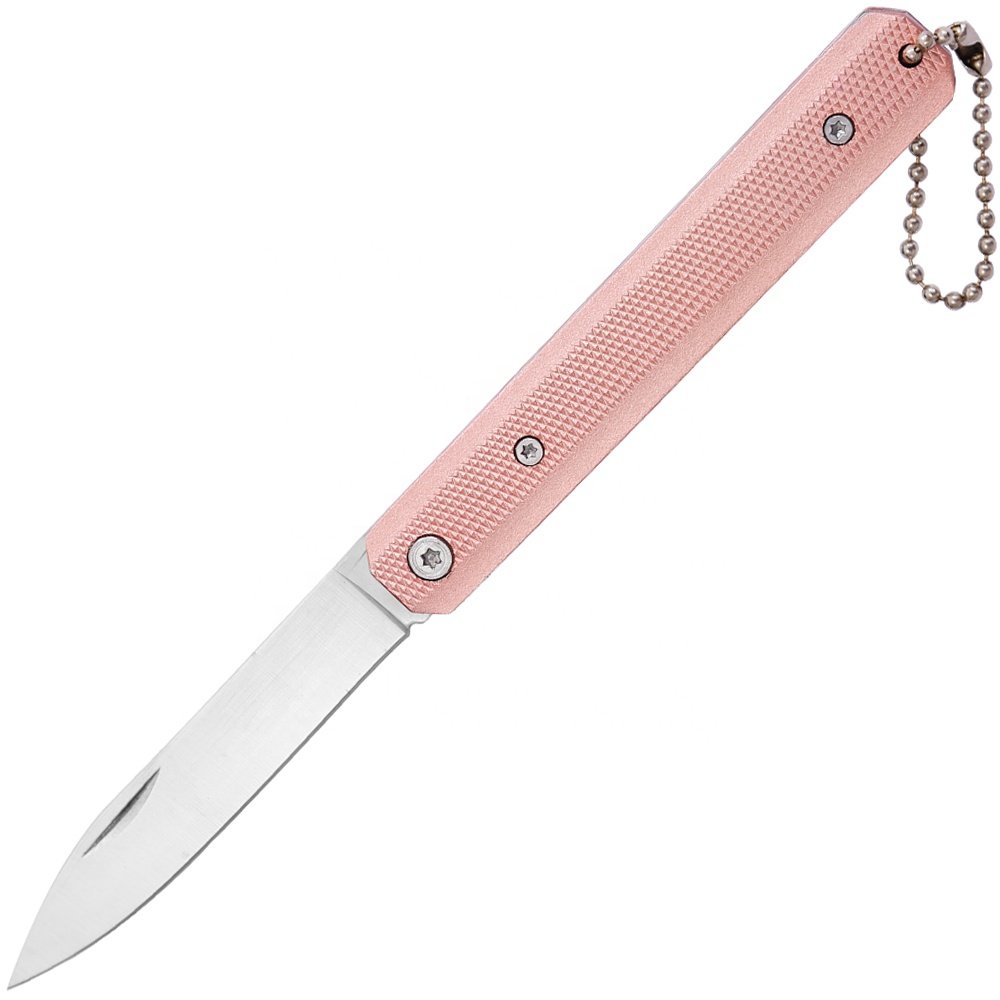 Stainless Steel Pen Blade Nail Notch Open Anti Slip Aluminium Handle Slip Joint Pocket Knife with Ball Chain