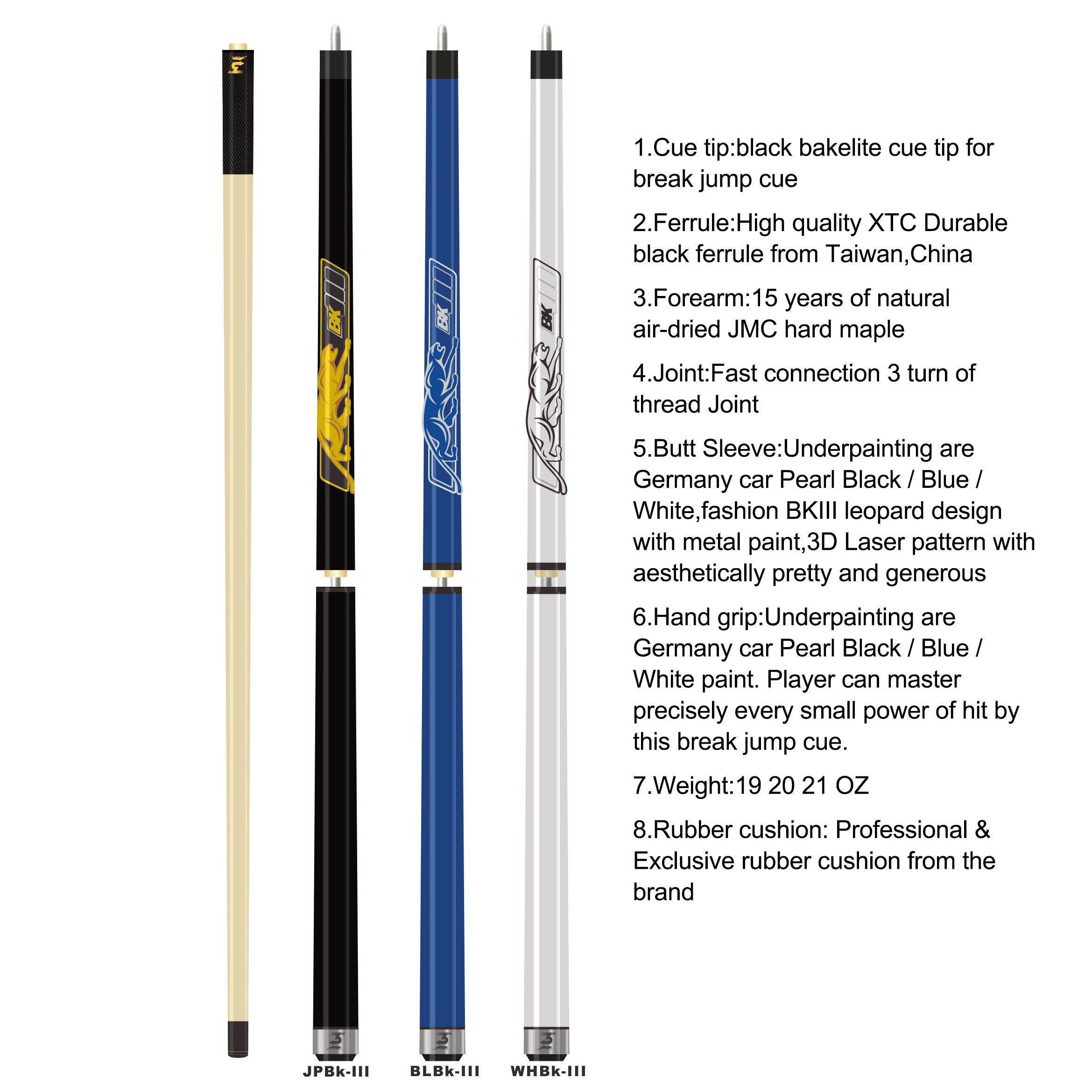 Professional High Quality 3-pc Canadian Maple Wood Billiard Jump Break Cue with 13mm Tip for Sale