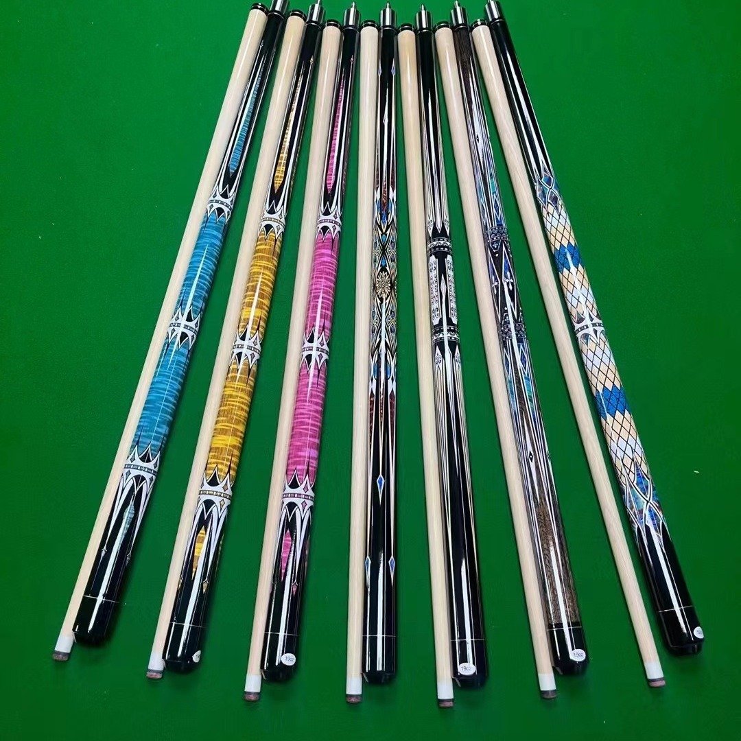 2025 New Fancy Nine-Ball Black Eight Billiard Club Big Head Split Chinese Club with Maple Butt Sleeve and Steel Joint for Pool