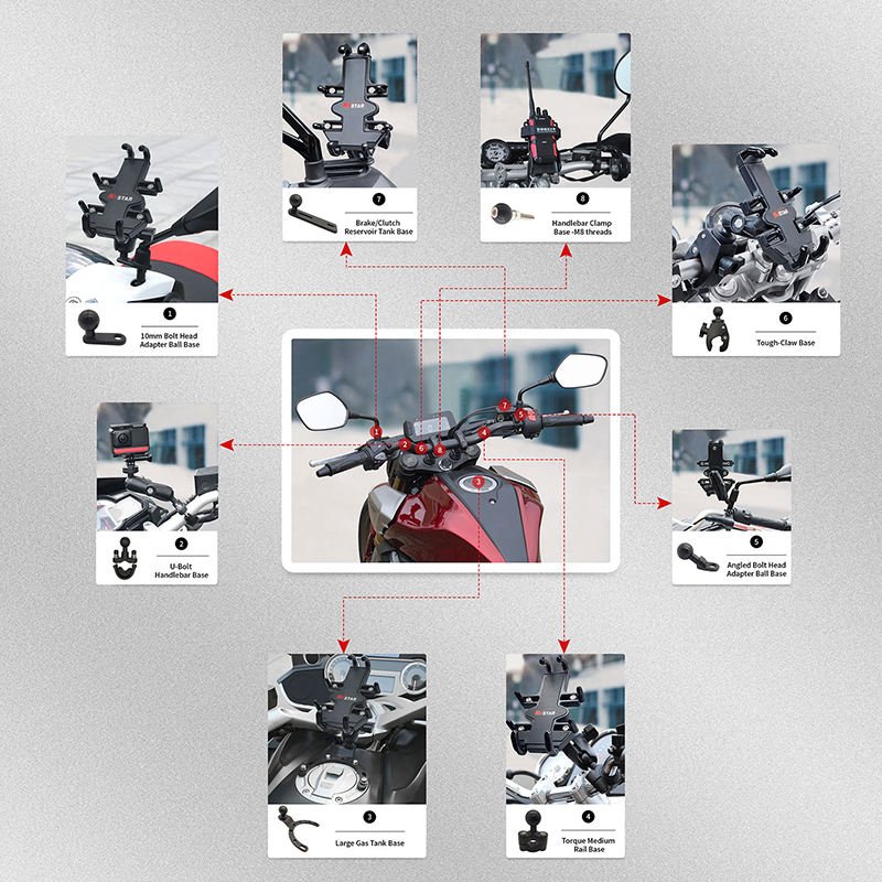 M10 X 1.25 Male Threaded Stud Post Fork Stem Phone Mount 1 Inch Ball Adapter Base Handlebar Motorcycle Phone Holder for Ram
