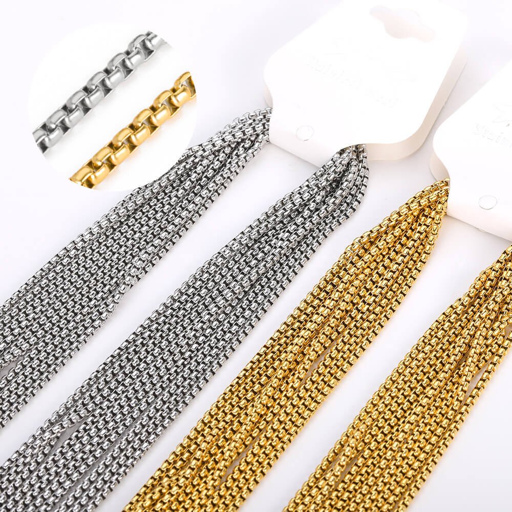 18K PVD Gold & Silver Stainless Steel Beaded Satellite, Box & Rolo Chains | Hypoallergenic, Waterproof Jewelry Making Supplies