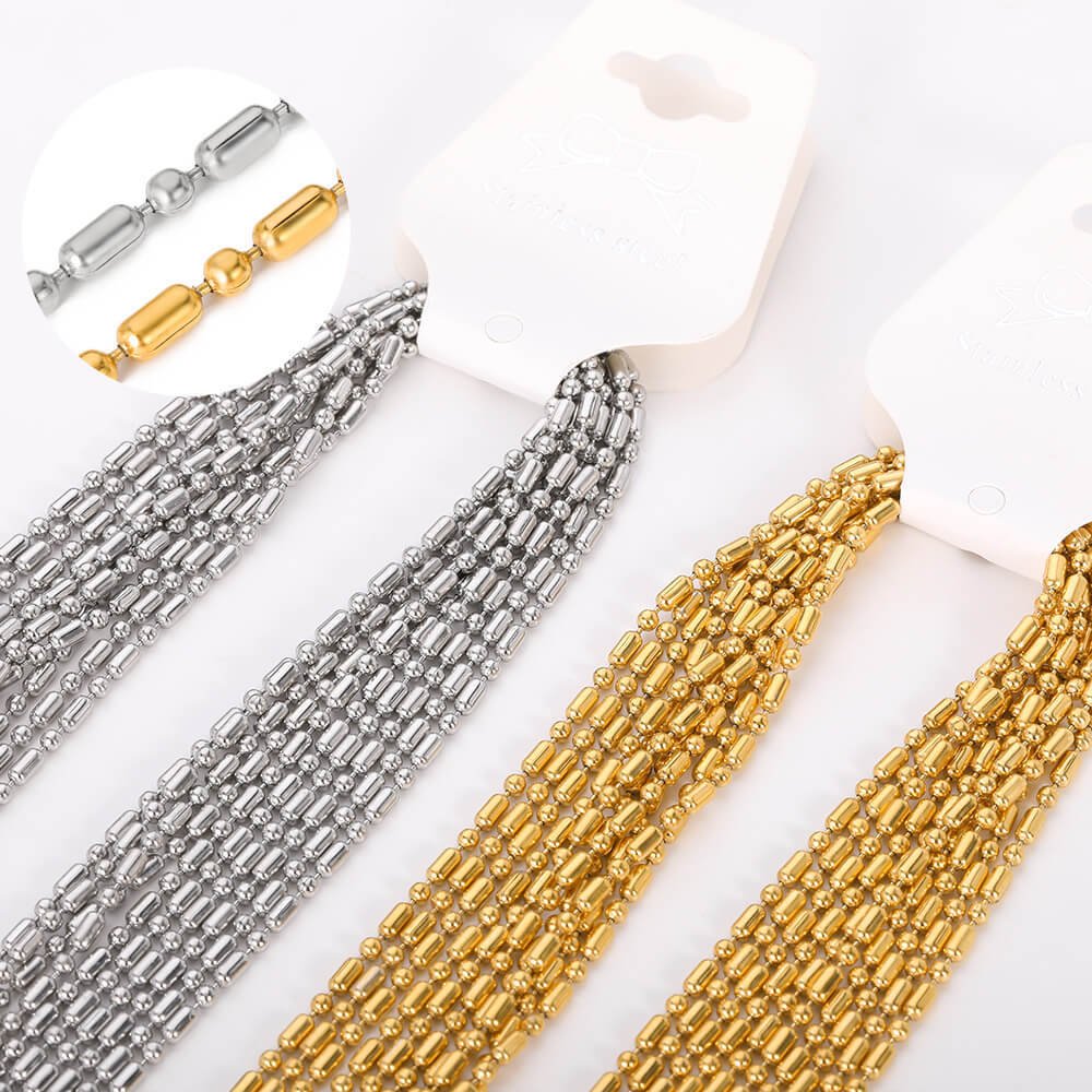 18K PVD Gold & Silver Stainless Steel Beaded Satellite, Box & Rolo Chains | Hypoallergenic, Waterproof Jewelry Making Supplies