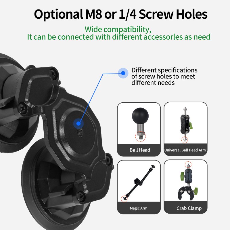 Twist Lock Heavy Duty Double Suction Cup Mount Universal Dual Suction Car Mount Holder with 1 Inch Rubber Ball Head