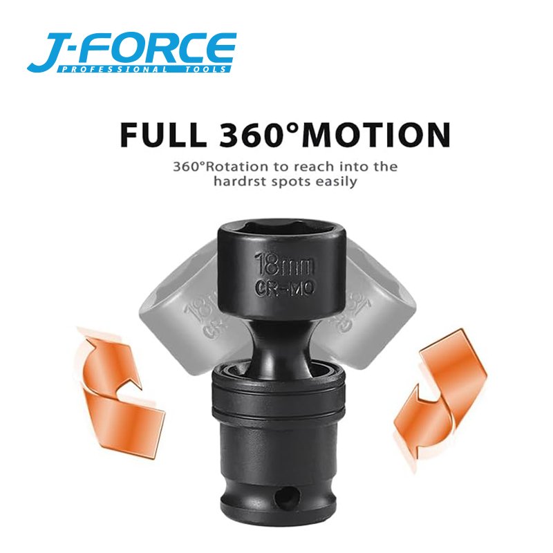 15 Pieces Impact Socket Ball Head CR-MO 360 Degree Square Hexagonal Handle to Square Auto Repair Universal Joints Socket Set