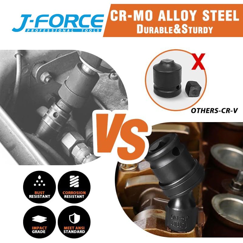 15 Pieces Impact Socket Ball Head CR-MO 360 Degree Square Hexagonal Handle to Square Auto Repair Universal Joints Socket Set