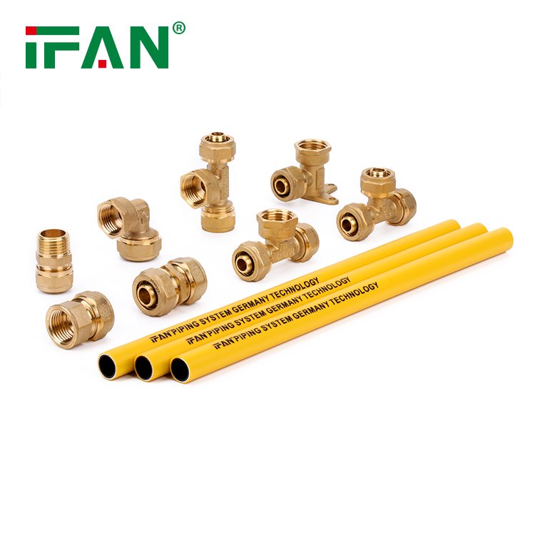 IFAN Forged ISO 4437 Gas Brass 16MM 20MM 25MM 32MM Coupling Elbow Tee PEX Compression Fittings for Pipe