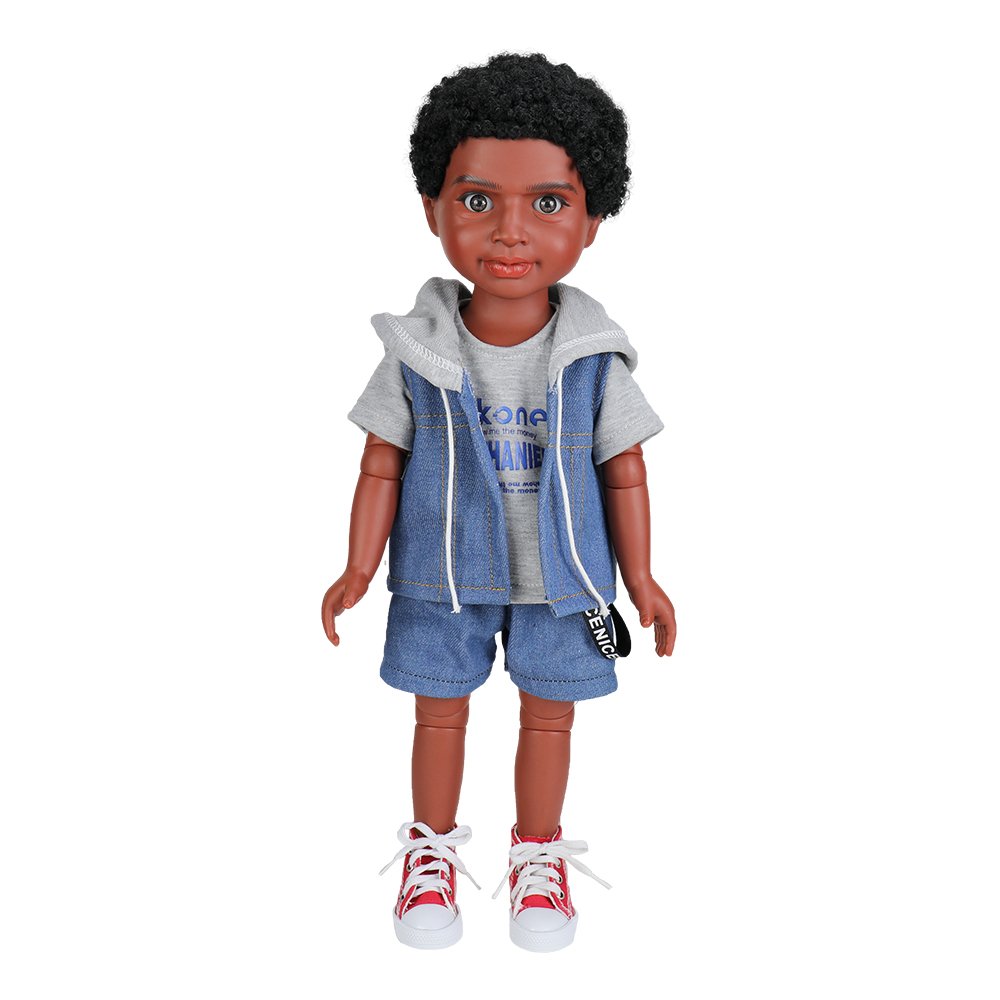 New Arrival Vinyl 18 Inch 48CM Ball-Jointed Doll With Short Curly Hair Brown Male Doll African for Sale