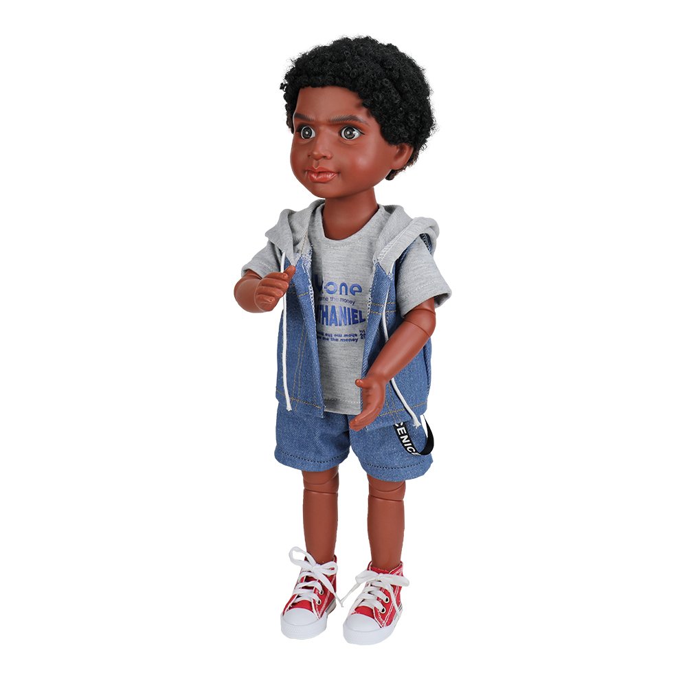 New Arrival Vinyl 18 Inch 48CM Ball-Jointed Doll With Short Curly Hair Brown Male Doll African for Sale