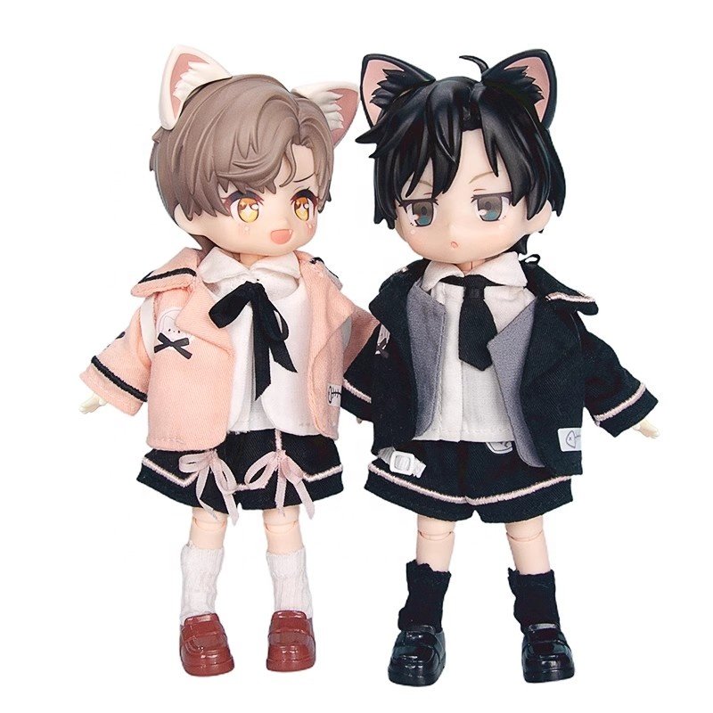 1/12 BJD Doll Clothes Hat + Shirt +Shoes+Doll Bag + Pants Doll Accessories Set for OB11,YMY 4.3 Inches Doll Body,GSC,Blind Box