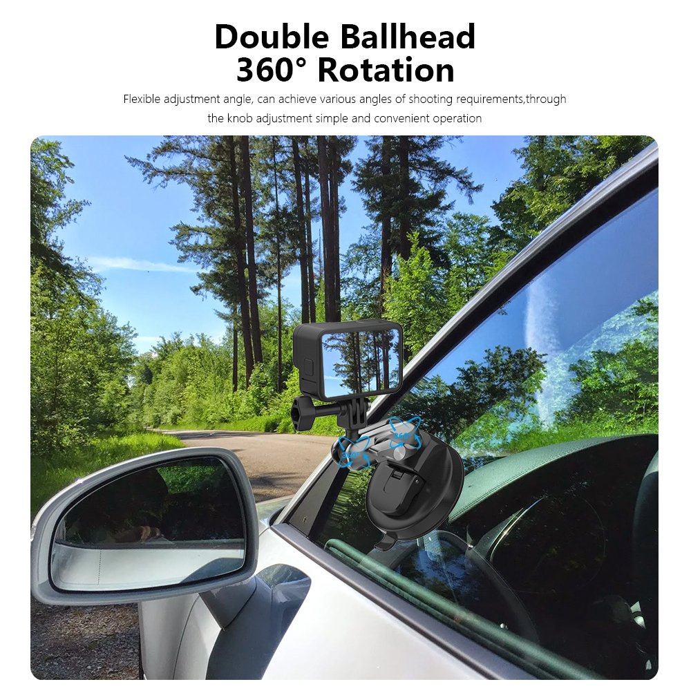 YLTECH Suction Cup Holder with Ball Head Joint Suction Cup 1/4" Screw Adapter Car Mount for GoPro DJI Action Cameras